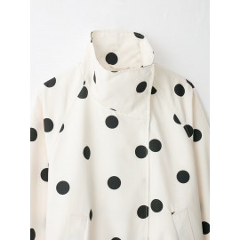 Women Long Sleeve Stand Collar Polka Dot All Match Bomber Jacket Short Coat