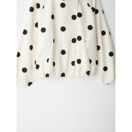 Women Long Sleeve Stand Collar Polka Dot All Match Bomber Jacket Short Coat