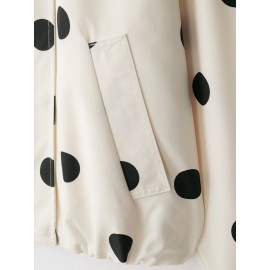 Women Long Sleeve Stand Collar Polka Dot All Match Bomber Jacket Short Coat