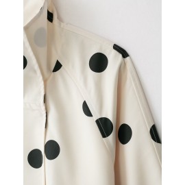 Women Long Sleeve Stand Collar Polka Dot All Match Bomber Jacket Short Coat