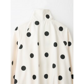 Women Long Sleeve Stand Collar Polka Dot All Match Bomber Jacket Short Coat