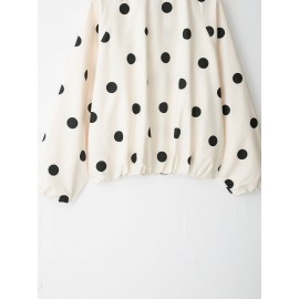 Women Long Sleeve Stand Collar Polka Dot All Match Bomber Jacket Short Coat