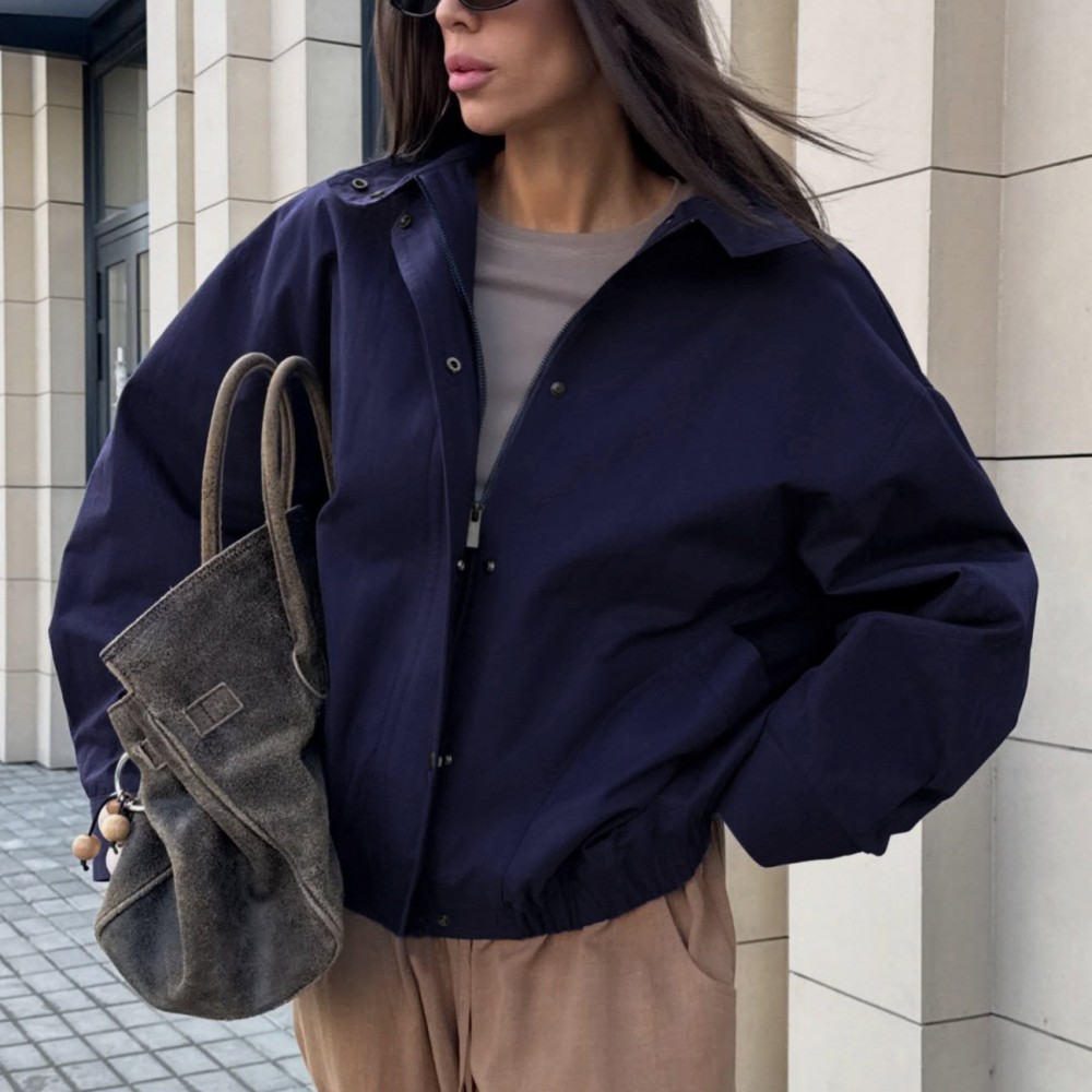 Workwear Stand Collar Jacket for Women Autumn Winter Loose Drop Shoulder Simple Office Casual Outerwear Women Clothing