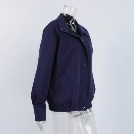 Workwear Stand Collar Jacket for Women Autumn Winter Loose Drop Shoulder Simple Office Casual Outerwear Women Clothing