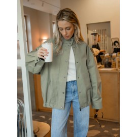 Workwear Stand Collar Jacket for Women Autumn Winter Loose Drop Shoulder Simple Office Casual Outerwear Women Clothing