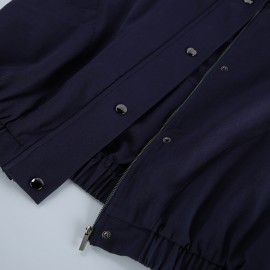 Workwear Stand Collar Jacket for Women Autumn Winter Loose Drop Shoulder Simple Office Casual Outerwear Women Clothing