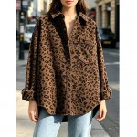 Autumn Women Clothing Autumn Vintage Corduroy Printed Leopard Print Loose Shirt