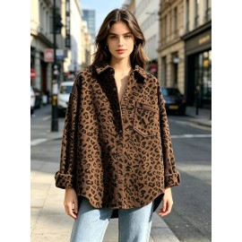 Autumn Women Clothing Autumn Vintage Corduroy Printed Leopard Print Loose Shirt