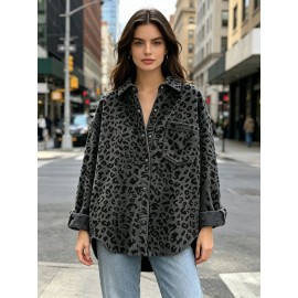 Autumn Women Clothing Autumn Vintage Corduroy Printed Leopard Print Loose Shirt
