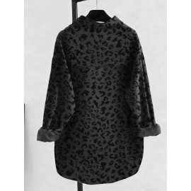 Autumn Women Clothing Autumn Vintage Corduroy Printed Leopard Print Loose Shirt