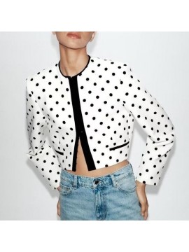 Women Clothing Fashionable All Match round Neck Polka Dot Short Jacket