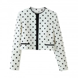 Women Clothing Fashionable All Match round Neck Polka Dot Short Jacket