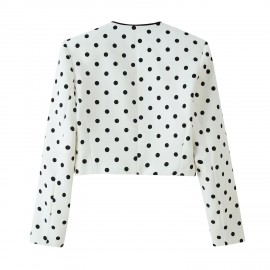 Women Clothing Fashionable All Match round Neck Polka Dot Short Jacket