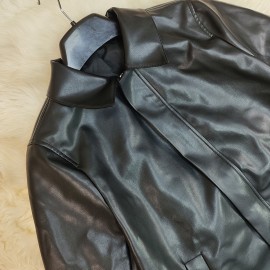 Spring Office Collared Faux Leather Coat Leather Coat