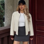 Retro Contrast Color Stand up Collar Zipper Short Varsity Jacket