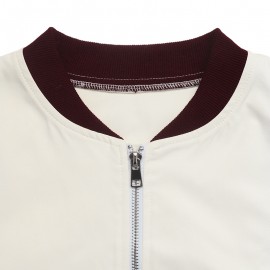 Retro Contrast Color Stand up Collar Zipper Short Varsity Jacket