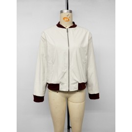 Retro Contrast Color Stand up Collar Zipper Short Varsity Jacket
