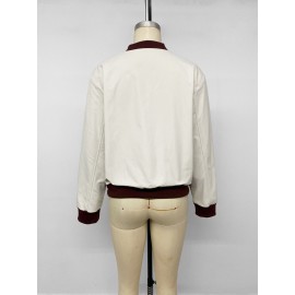 Retro Contrast Color Stand up Collar Zipper Short Varsity Jacket