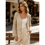 Women Solid Color SpringAutumn Single Button Knitted Cardigan