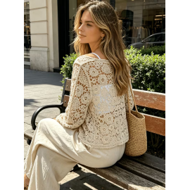 Women Solid Color SpringAutumn Single Button Knitted Cardigan