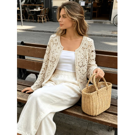 Women Solid Color SpringAutumn Single Button Knitted Cardigan