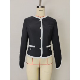 Black White Contrast Color Clothing Pearl Fastener Decoration with Cuff Chic Design Chanel Coat