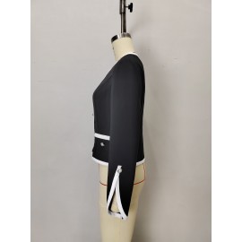 Black White Contrast Color Clothing Pearl Fastener Decoration with Cuff Chic Design Chanel Coat