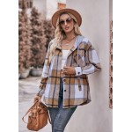 Autumn Winter Women Clothing Hooded Casual Coat Casual Mid Length Plaid Shirt for Women