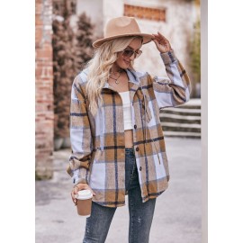 Autumn Winter Women Clothing Hooded Casual Coat Casual Mid Length Plaid Shirt for Women