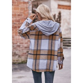 Autumn Winter Women Clothing Hooded Casual Coat Casual Mid Length Plaid Shirt for Women