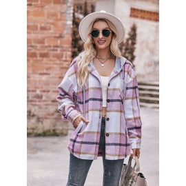 Autumn Winter Women Clothing Hooded Casual Coat Casual Mid Length Plaid Shirt for Women