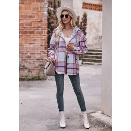 Autumn Winter Women Clothing Hooded Casual Coat Casual Mid Length Plaid Shirt for Women