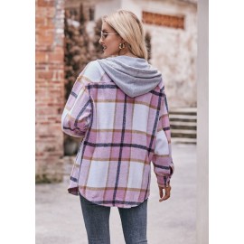 Autumn Winter Women Clothing Hooded Casual Coat Casual Mid Length Plaid Shirt for Women