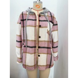 Autumn Winter Women Clothing Hooded Casual Coat Casual Mid Length Plaid Shirt for Women