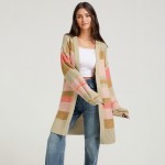 Autumn Winter Color Matching Slit Long Sleeve Coat Cardigan Sweater