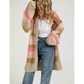 Autumn Winter Color Matching Slit Long Sleeve Coat Cardigan Sweater