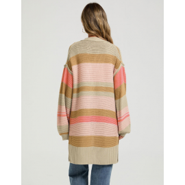 Autumn Winter Color Matching Slit Long Sleeve Coat Cardigan Sweater