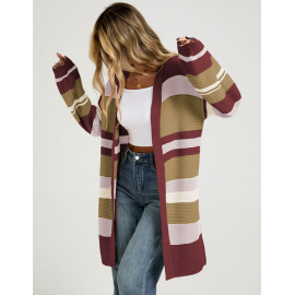 Autumn Winter Color Matching Slit Long Sleeve Coat Cardigan Sweater