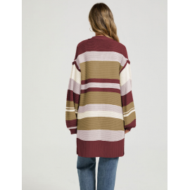 Autumn Winter Color Matching Slit Long Sleeve Coat Cardigan Sweater