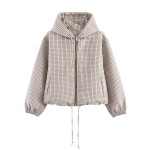 Autumn Fashionable All Match Plaid Hooded Zipper Office Jacket