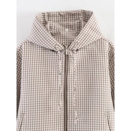 Autumn Fashionable All Match Plaid Hooded Zipper Office Jacket