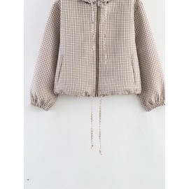 Autumn Fashionable All Match Plaid Hooded Zipper Office Jacket