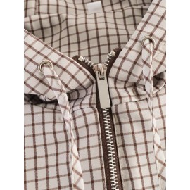 Autumn Fashionable All Match Plaid Hooded Zipper Office Jacket