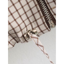Autumn Fashionable All Match Plaid Hooded Zipper Office Jacket