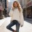 Autumn Winter Half Turtleneck Hook Line Color Collision Design Loose Office Pullover Sweater for Women