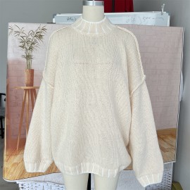 Autumn Winter Half Turtleneck Hook Line Color Collision Design Loose Office Pullover Sweater for Women