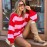 Striped Sweater Autumn Winter Crew Neck Casual Loose Pullover Sweater