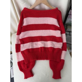 Striped Sweater Autumn Winter Crew Neck Casual Loose Pullover Sweater