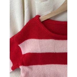 Striped Sweater Autumn Winter Crew Neck Casual Loose Pullover Sweater