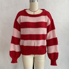Striped Sweater Autumn Winter Crew Neck Casual Loose Pullover Sweater